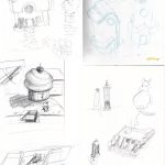 A collection of drawings, including cupcake houses and Pixel J Cat ridin' in a car.