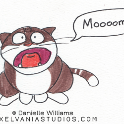 Brown cat with a big mouth going MOOOOOM.