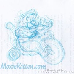 A chubby cute tiger on a Big Wheel tricycle grinning away