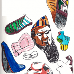 Random images made from shapes, including a Pharoah, bird, lady gazing out a window, etc.