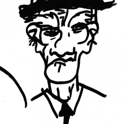 Marker drawing of a thin old man in a hat