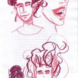 Laughing faerie with violet-red updo in marker