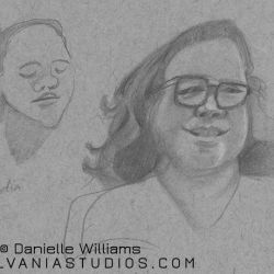 Portrait of a woman with glasses on toned paper