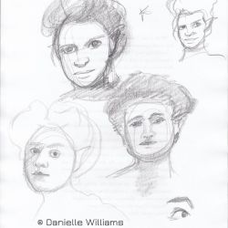 Pencil sketches of sort of retro-haired women's faces
